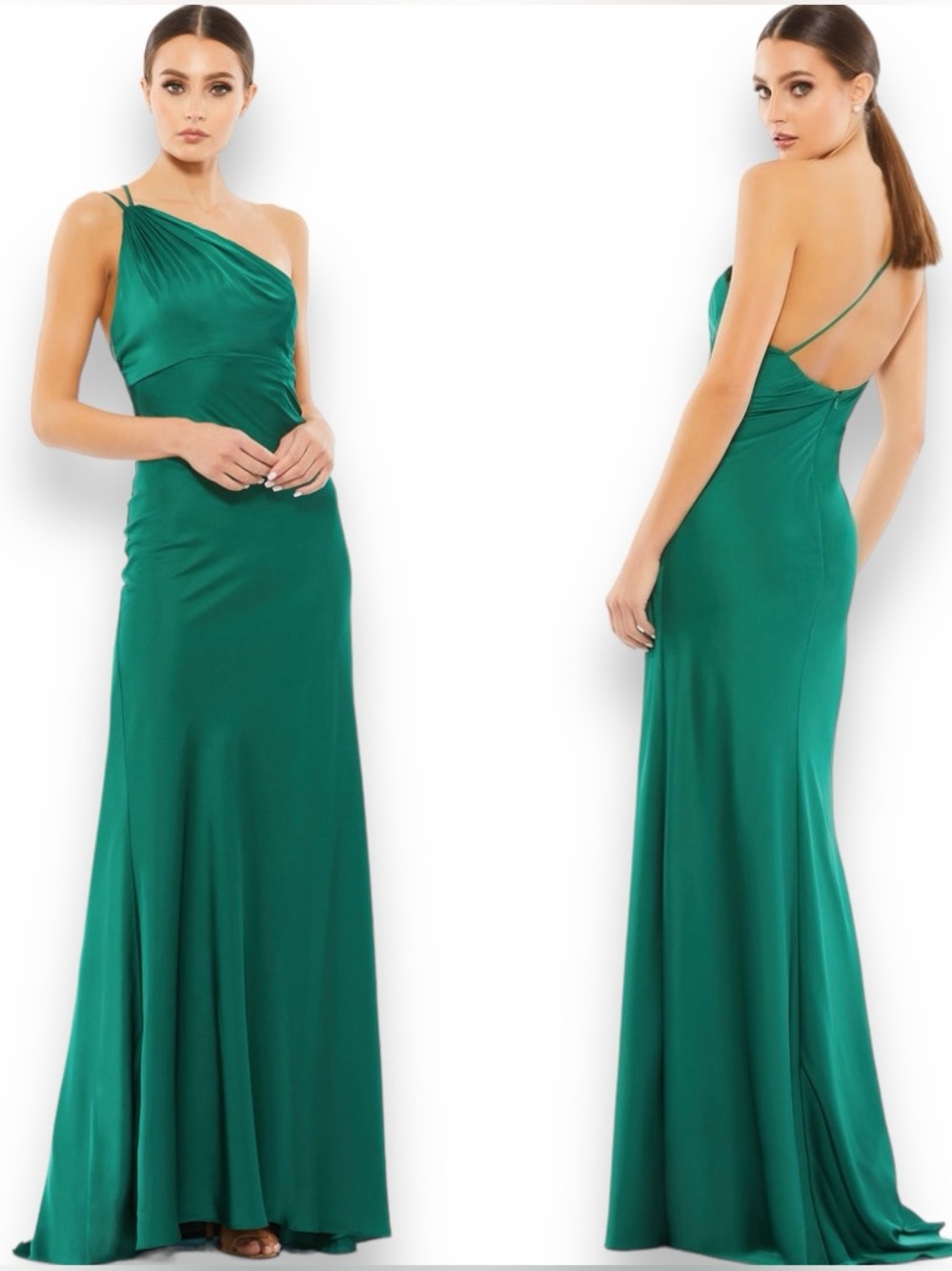 NWT Mac Duggal One Shoulder Emerald Satin Formal Gown Dress Size 0 Style # 55385